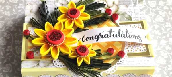 Exquisite Handmade Quilling Belly Band Slider Box with Stunning Yellow Flowers (11.5 X 8 Cm) - Image 2