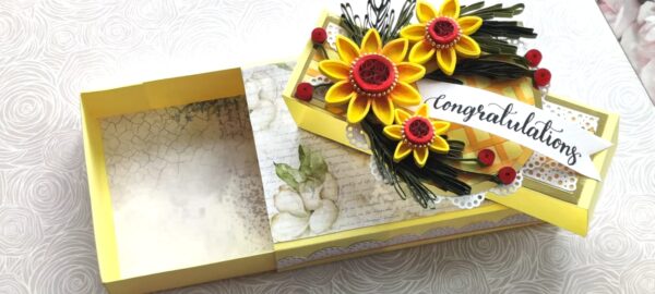 Exquisite Handmade Quilling Belly Band Slider Box with Stunning Yellow Flowers (11.5 X 8 Cm) - Image 3