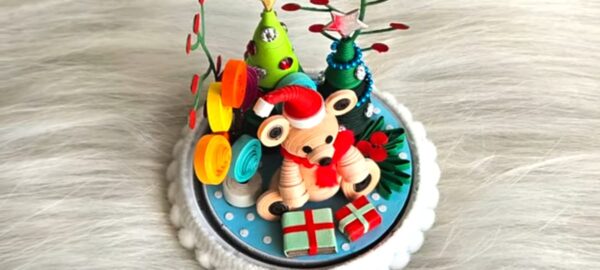 Exquisite Handmade Quilling Miniature in Glass Dome – Enchanting Christmas Ornament & Decoration (Set of 1) - Image 2