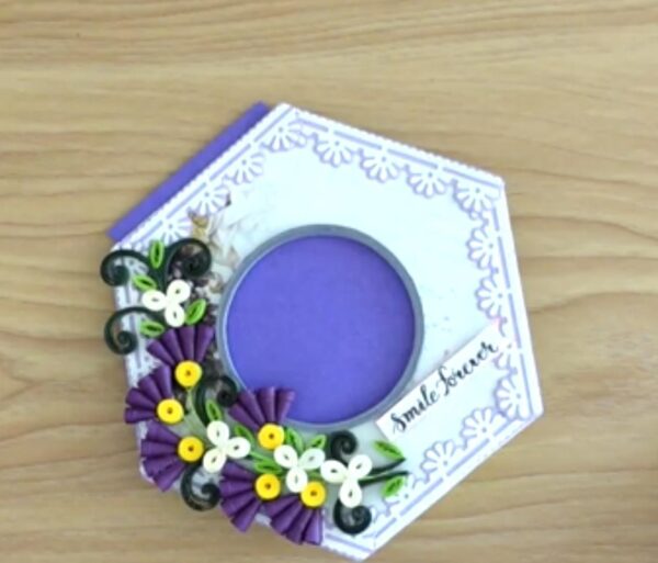 Hexagon Photo Frame With Purple Flowers