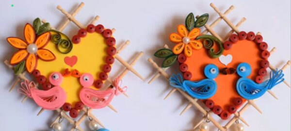 Quilled Love Bird Fridge Magnets Set Of 2