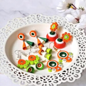 Stunning Handmade Quilling Tri Color Earrings Set of 1