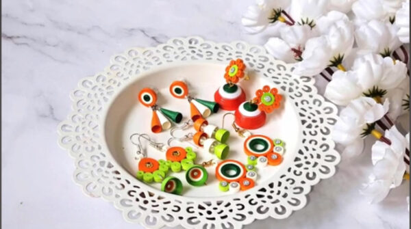 Handmade Quilling Tri Color Earrings