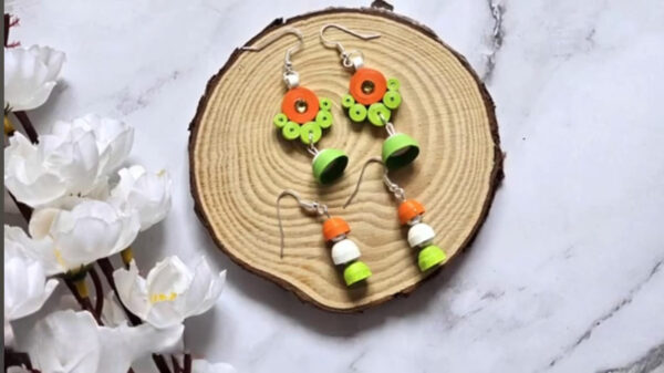 Stunning Handmade Quilling Tri Color Earrings Set of 1 - Image 3