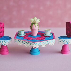 Charming Handmade Quilling Miniature 2 Chairs and 1 Table Set