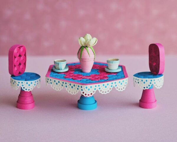 Handmade Quilling Miniature Chair and Table