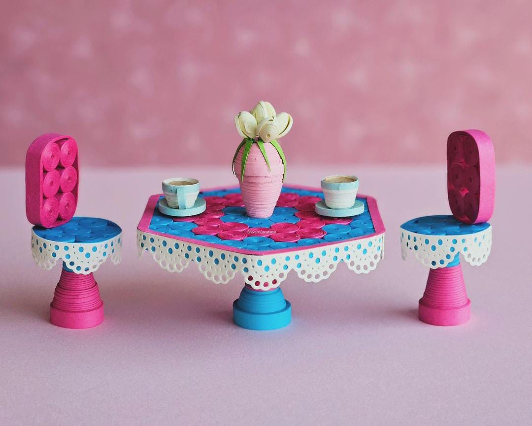 Handmade Quilling Miniature Chair and Table