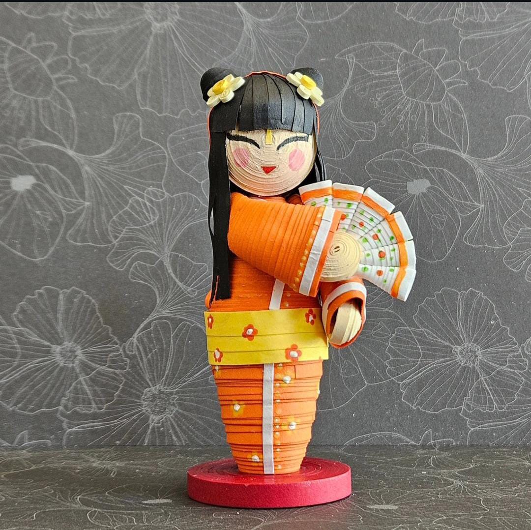 Unique Elegant Handmade Quilling Japanese Doll Showpiece: 10cm long - Image 4