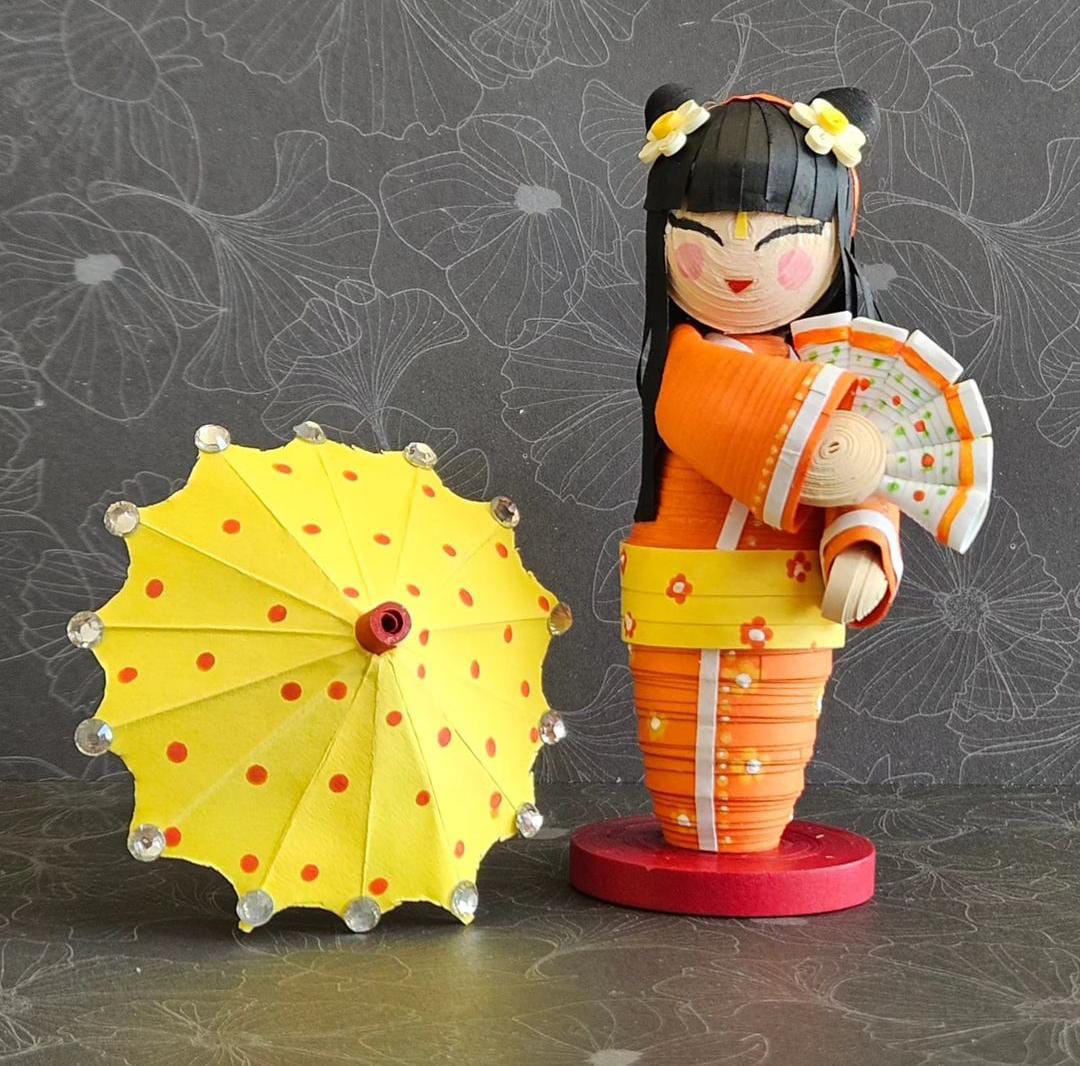 Handmade Quilling Japanese Doll Showpiece
