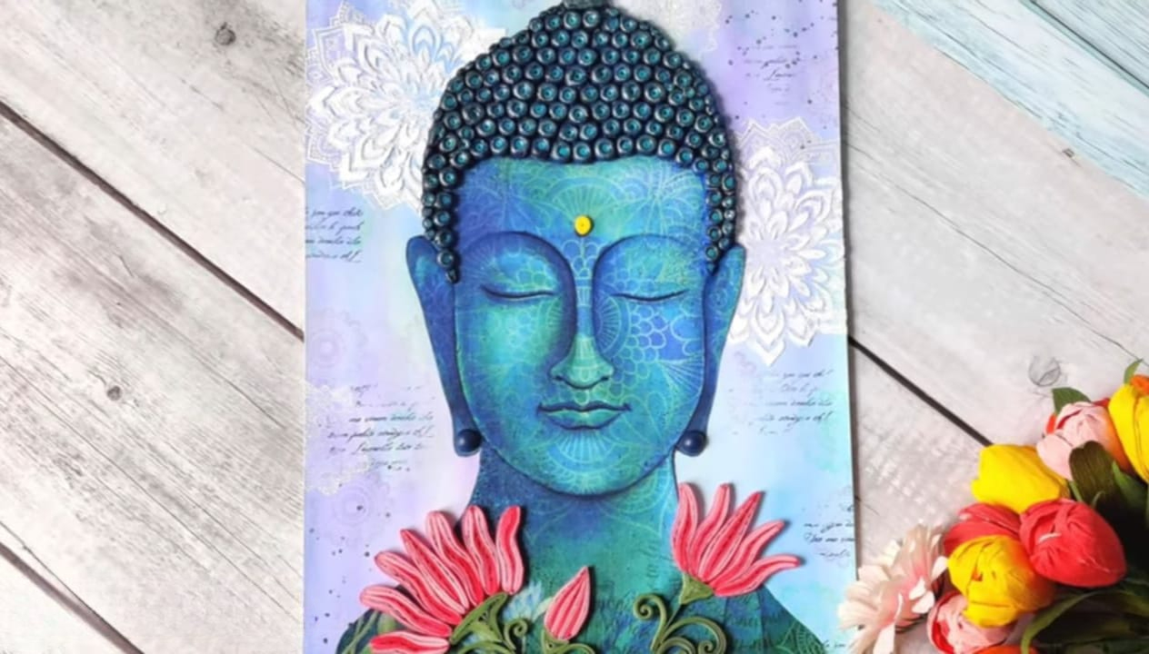 Handmade Buddha Wall Hanging with Quilling Lotus