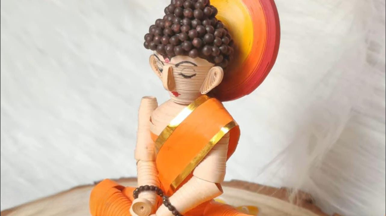 Exquisite Handmade Quilling Gautam Buddha Statue- Set of 1 - Image 3