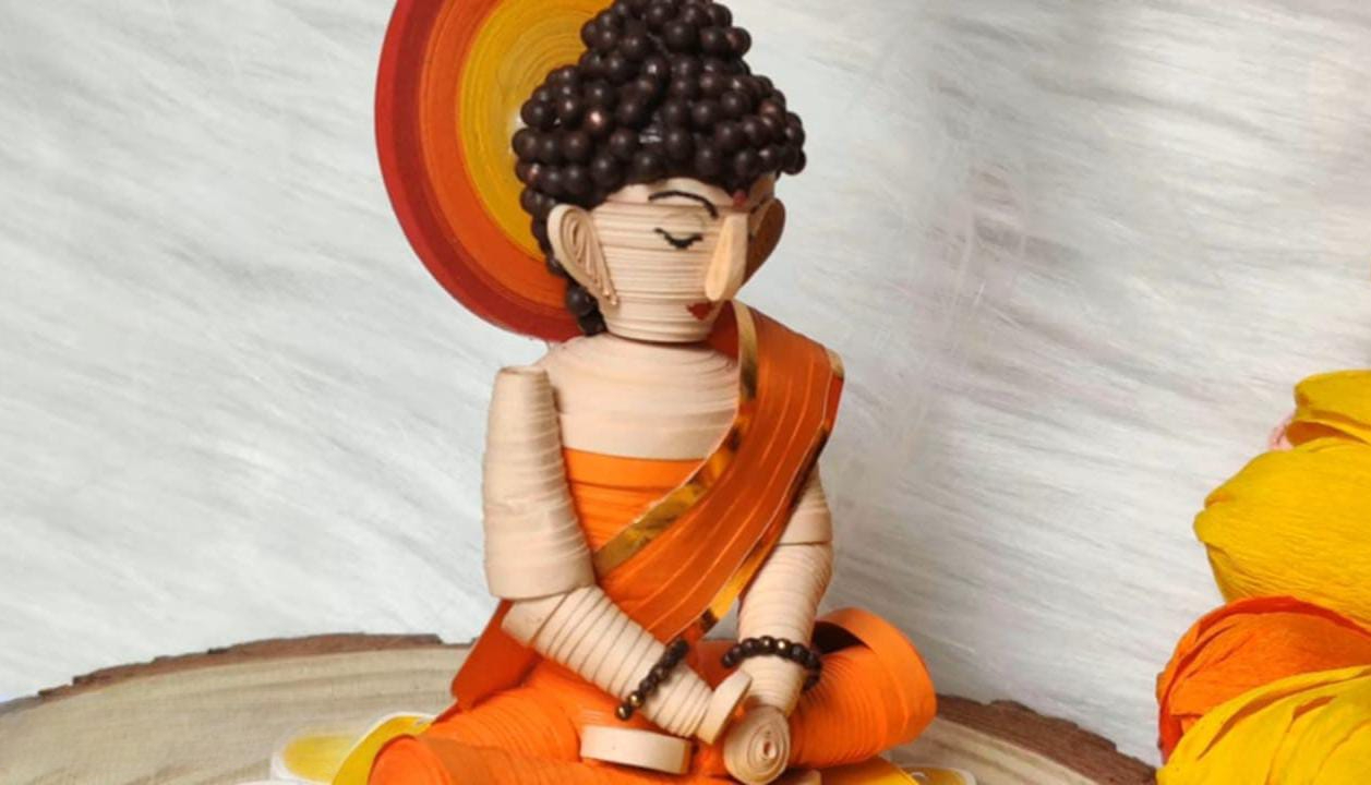 Exquisite Handmade Quilling Gautam Buddha Statue- Set of 1 - Image 4