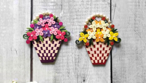 Quilling Flower Pot Fridge Magnet