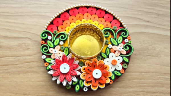 Handmade Quilling Rainbow Tea Light Holder