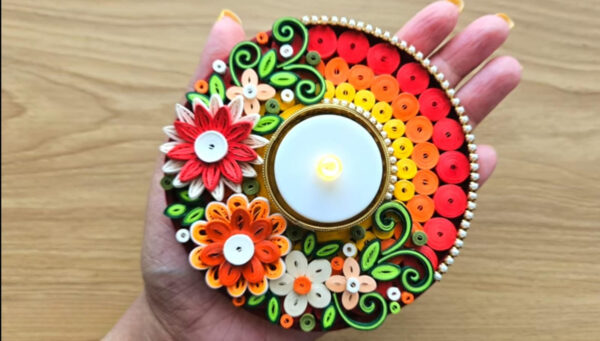 Handmade Quilling Rainbow Tea Light Holder