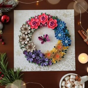 Stunning Handmade Quilling Flower Wreath (18x18cm)