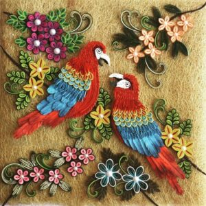 Vibrant Handmade Quilling Parrot Wall Art (24X24cm)