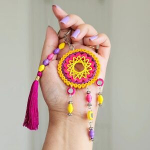 Trendy Handmade Quilled Keychain – 5 Star Colorful Tassel Keyring