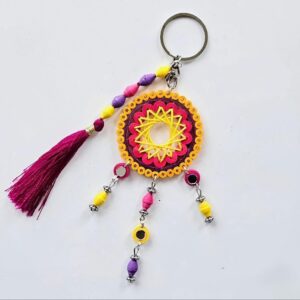 Trendy Handmade Quilled Keychain – 5 Star Colorful Tassel Keyring