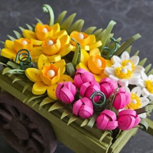 Charming Quilled Flower Cart Showpiece – 5 Star Mini Garden Decor