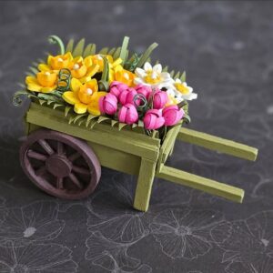 Charming Quilled Flower Cart Showpiece – 5 Star Mini Garden Decor