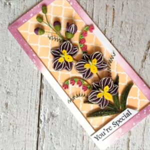 Stunning Handmade Quilling Orchid Flowers Card (10×21 cm)