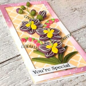 Stunning Handmade Quilling Orchid Flowers Card (10×21 cm)